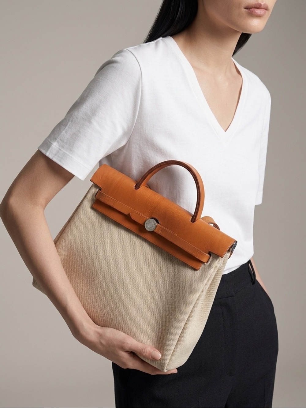 HERMES Toile Vache Calfskin Herbag